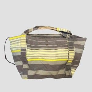 GAP VTG Striped HEAVY COTTON & LEATHER Handles TOTE BAG One-Size Fits All